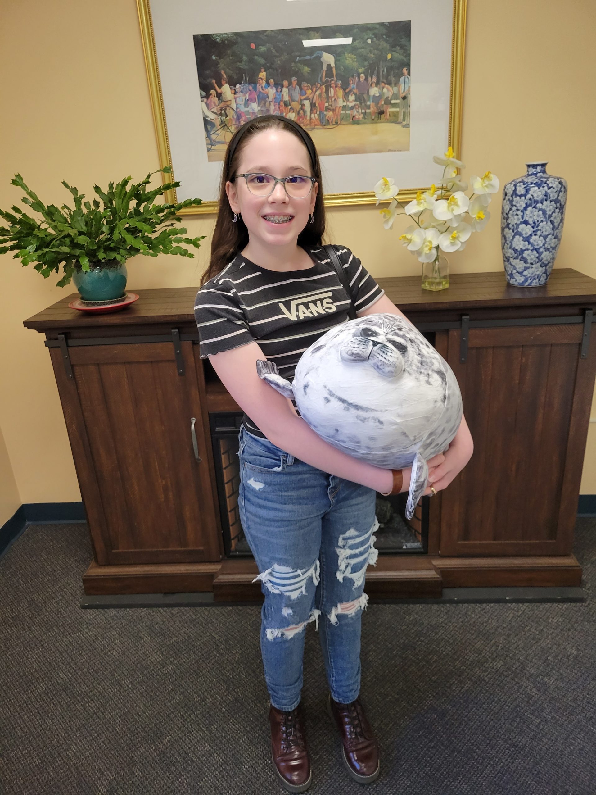 Mady with stuffed seal (full size image)